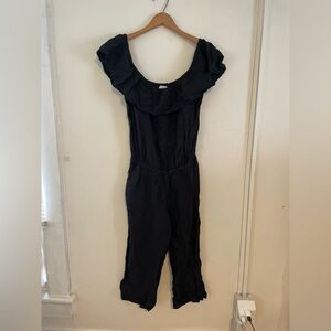 Black Ruffled Linen Jumpsuit